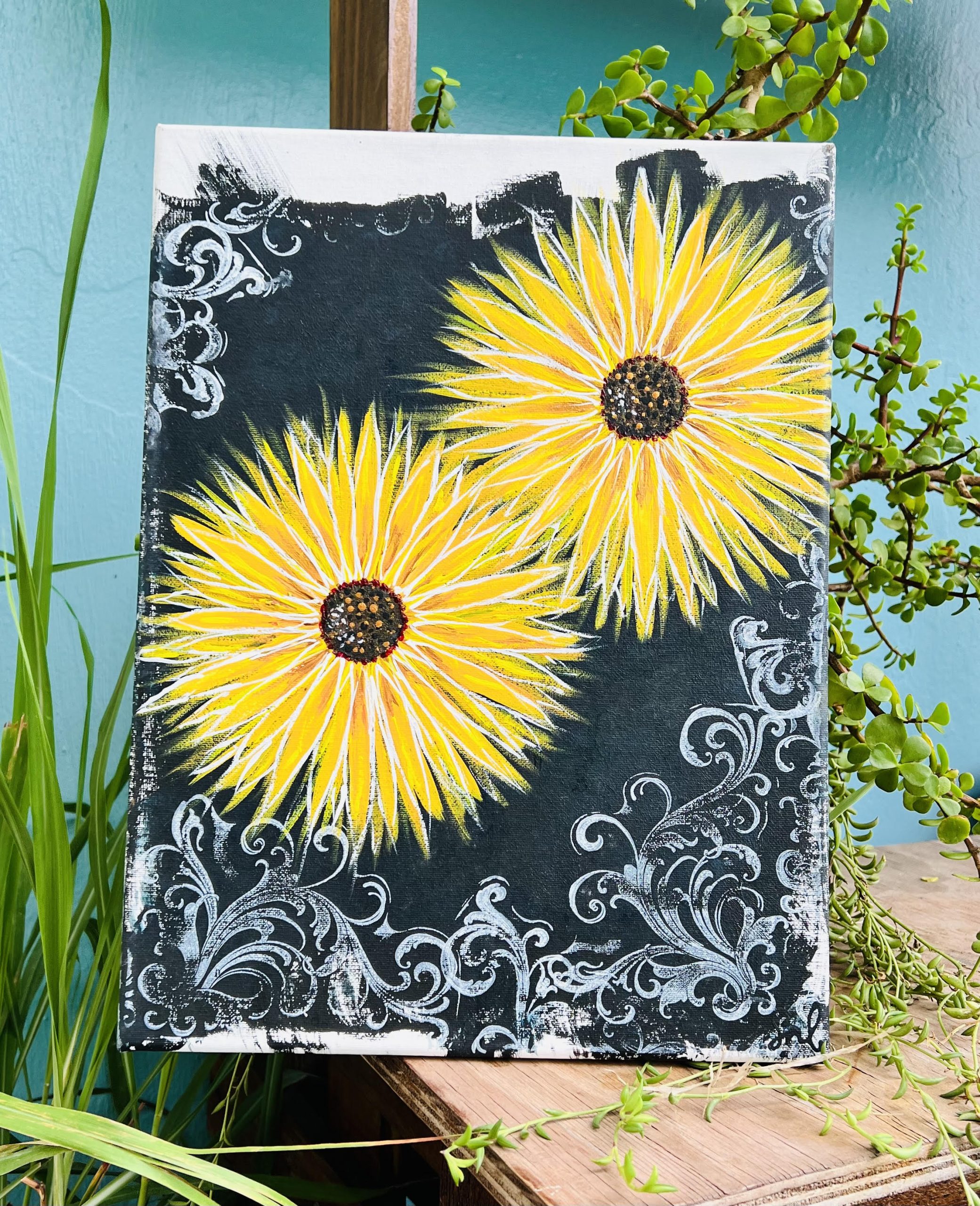 Sunflower Cocktail Hour Acrylic on Canvas Painting Class at ArtSea Living in Boynton Beach, Florida