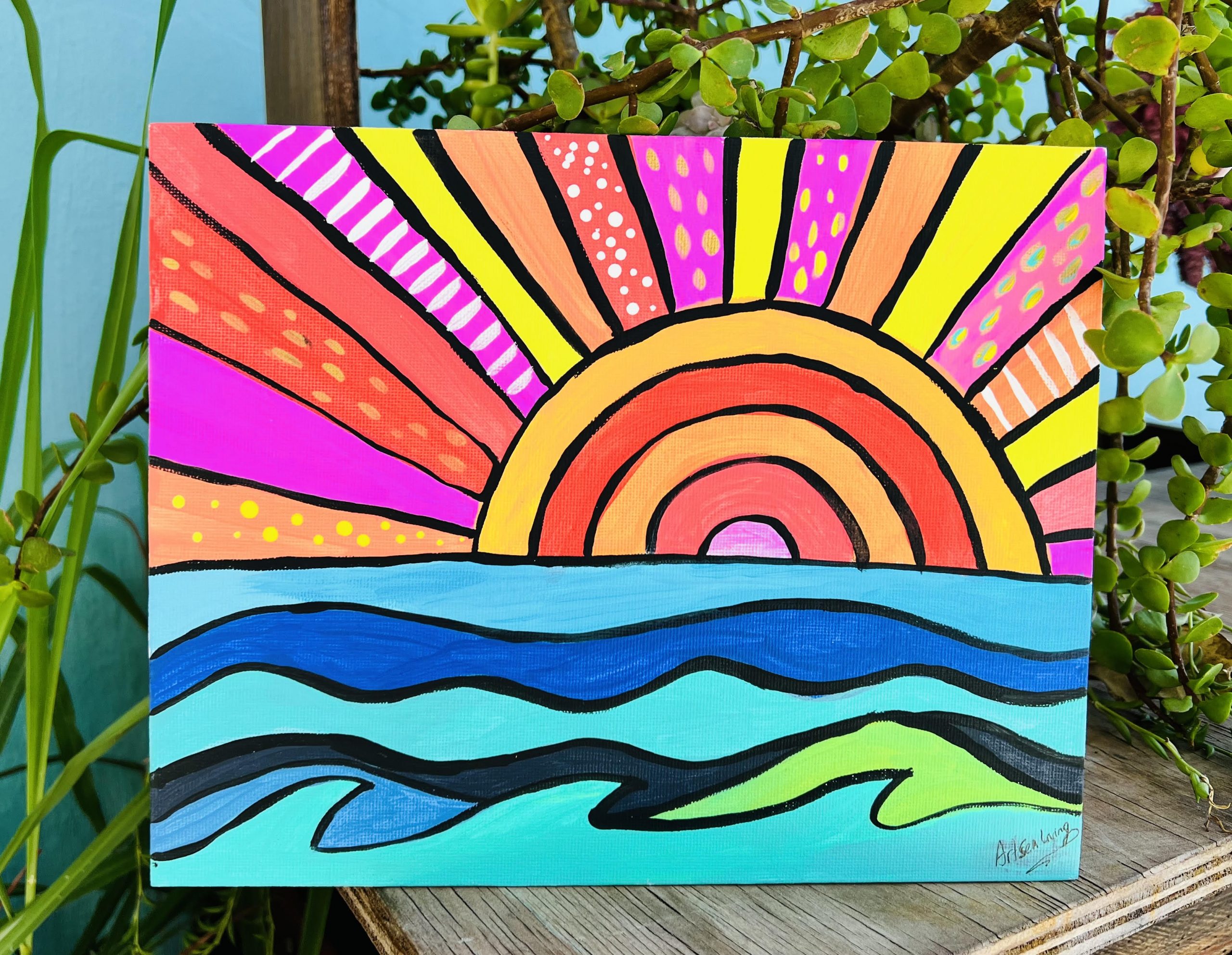 Fun Sunset Painting Class at ArtSea Living. Acrylic on Canvas at ArtSea Living in Boynton Beach FLORIDA. BYOB Paint & Sip
