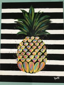 Sip & Paint, acrylic art class, paint a pineapple, step by step art class, art class, art lesson, art studio, art classes at Artsea Living Studio in Boynton Beach Florida